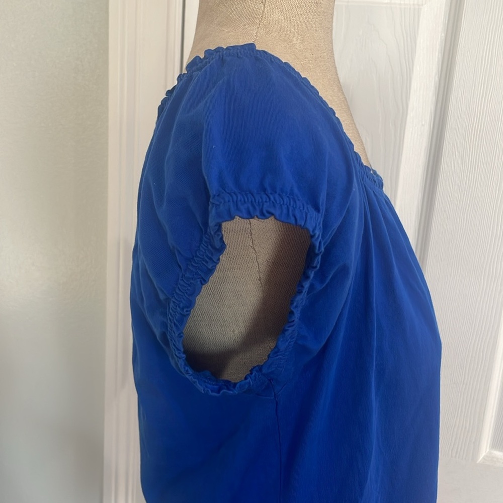 For the Republic top cap sleeves 100% Pima cotton ruffle trim blue womens size M - Picture 4 of 11